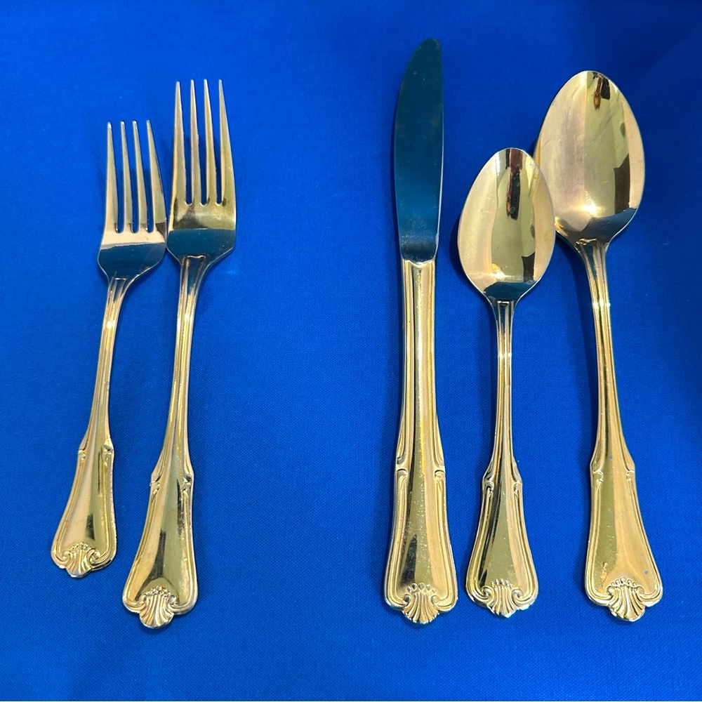 F.B. Rogers 41 Piece Gold Stainless Steel Silverware- Japan- 8 Full Settings
